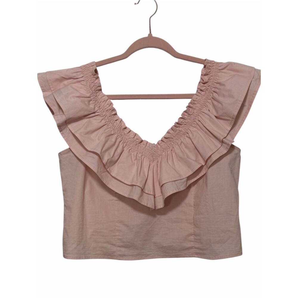 Wild Fable Blush Pink Smocked Ruffle Sleeveless Crop Top Stretch Women Size XXL